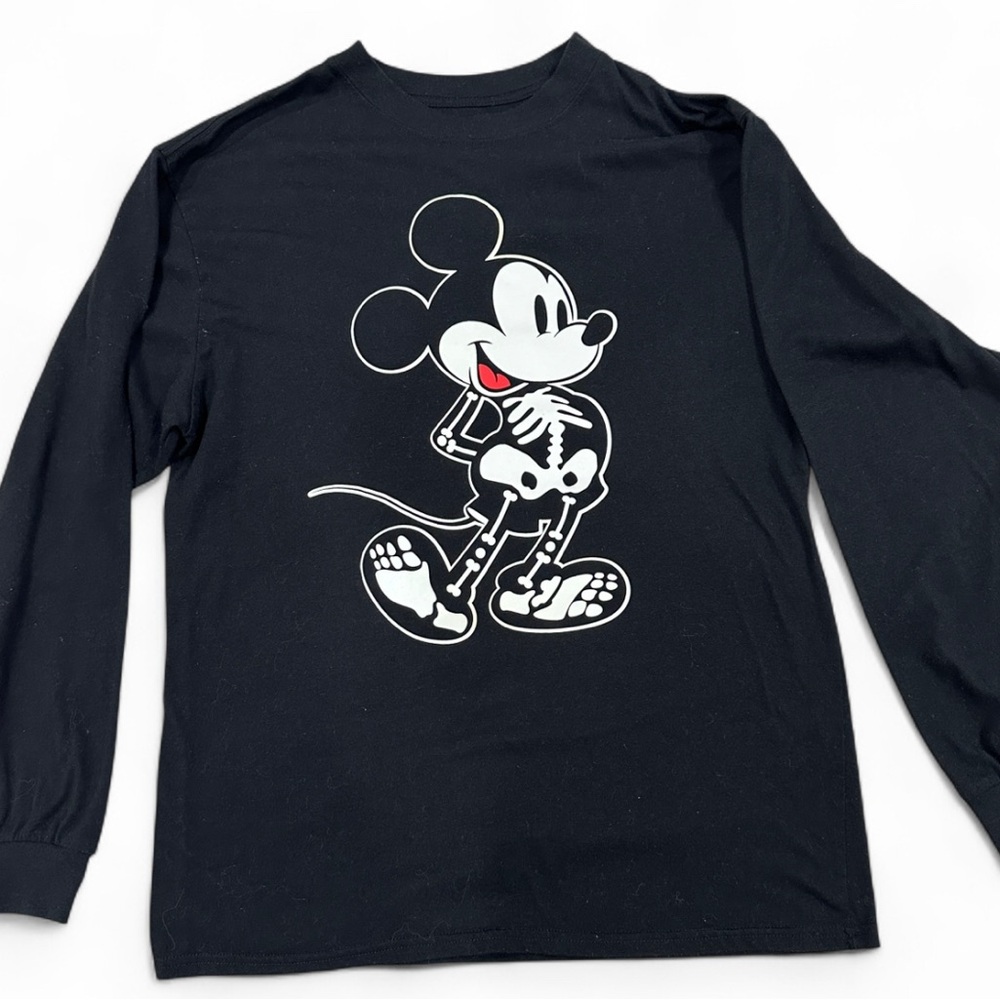 Disney Mickey Mouse Halloween Skeleton X-Ray Long T-Shirt Womens Size Medium